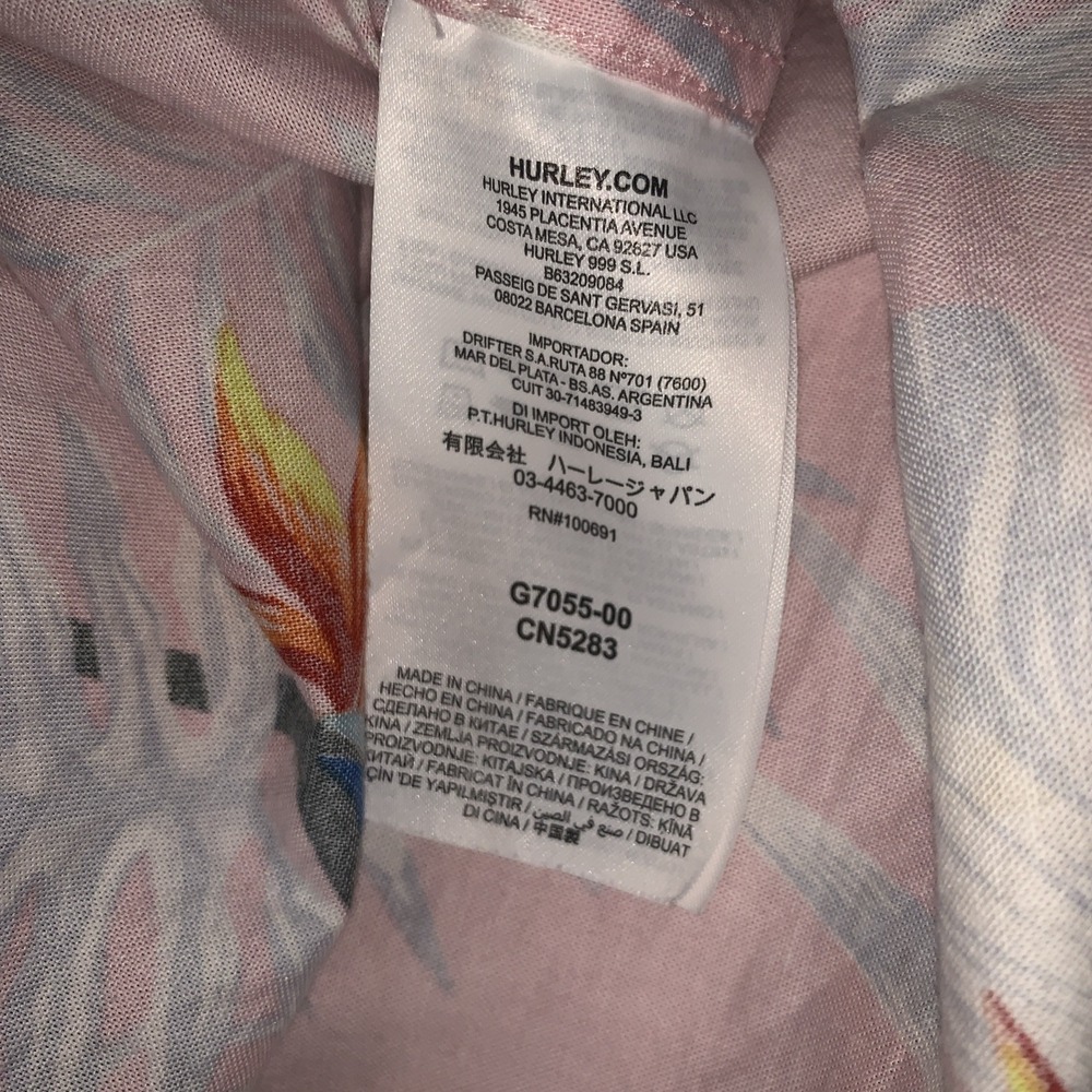 Hurley Short Sleeve Button Up Classic Fit Shirt L Pink Floral Hawaiian Tropical‎ - Picture 7 of 11